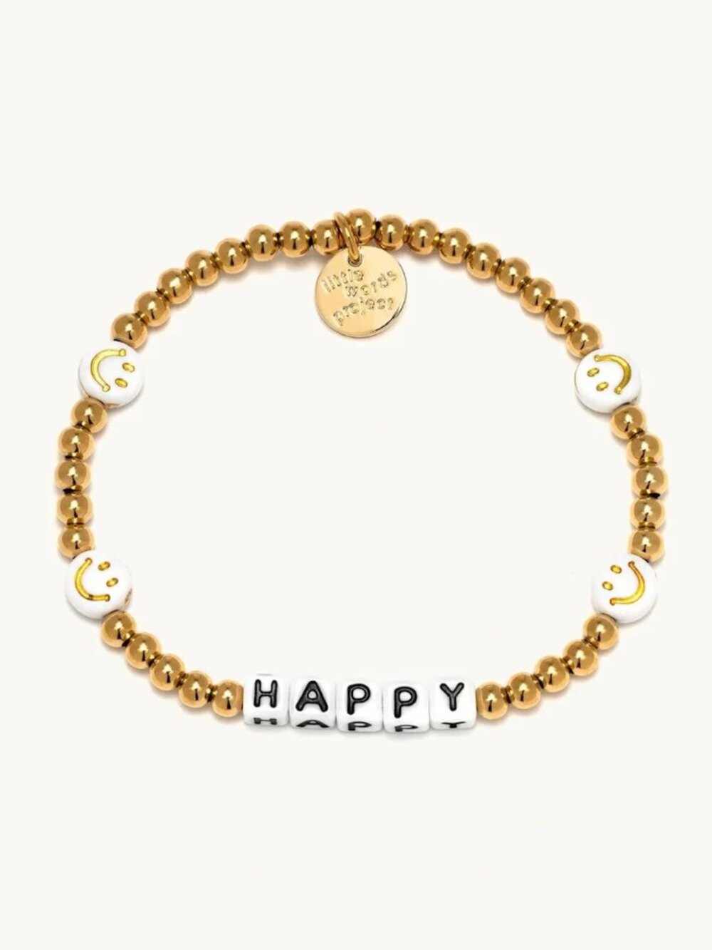 Little Words Project Happy Gold Beaded Smiley Face Elastic Stretch Bracelet